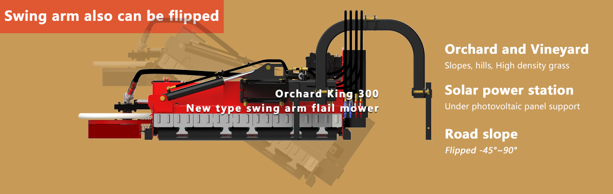 Orchard King 400, swing arm flail mower that can flip and move sideways
